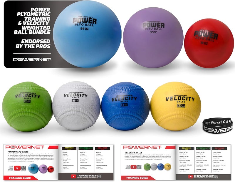 PowerNet Power Plyometric Training and Velocity Weighted Ball Bundle, Softball & Baseball Training Equipment to Increase Velocity & Strength, Sand-Filled Mixed Size and Weighted Balls - Image 1